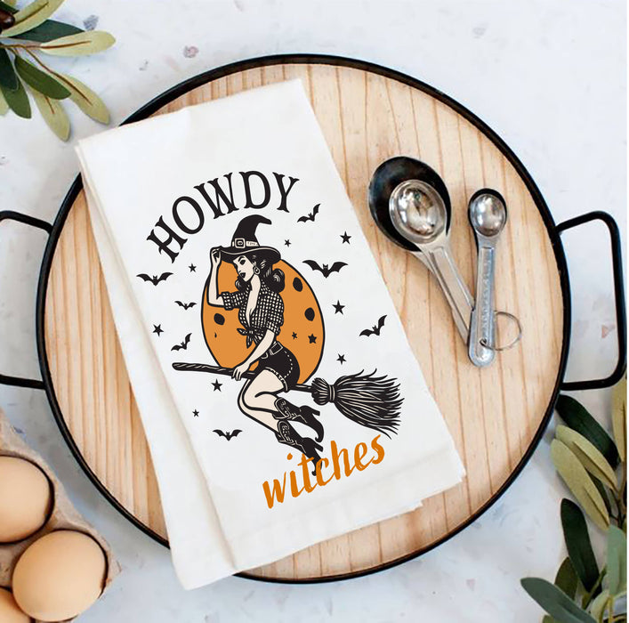 Halloween Retro Vintage Howdy Witches Tea Towel