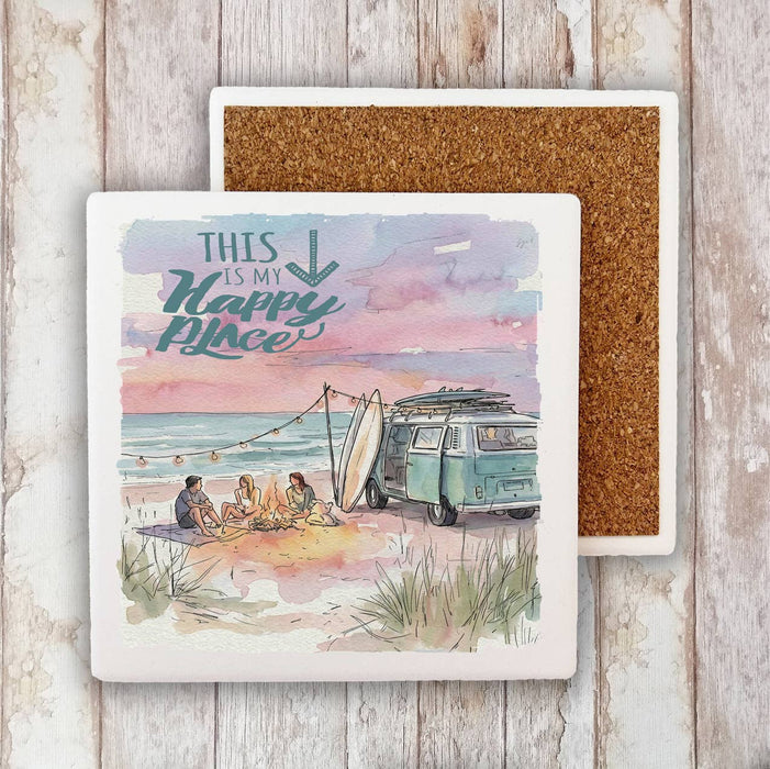 Camping on the Beach happy place Stone Coaster