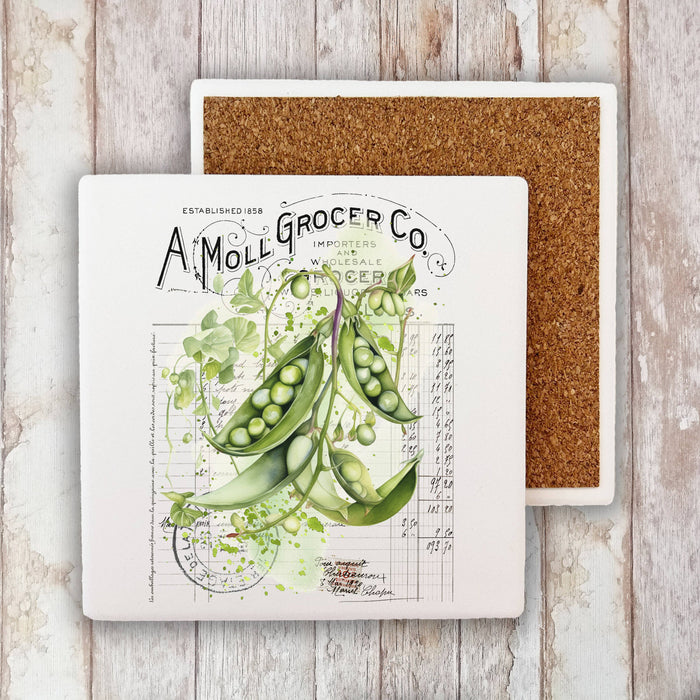 Vintage Farmhouse Peas Pods Vegetables Stone Coaster