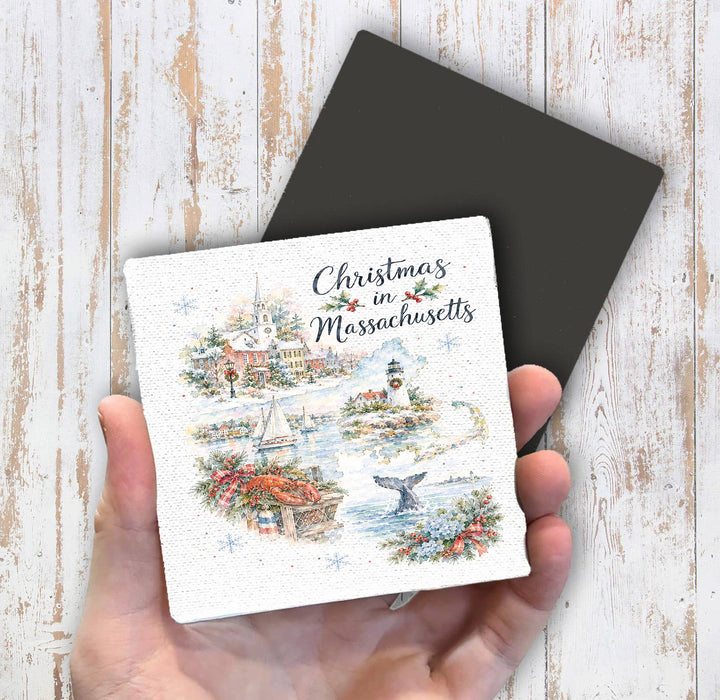 Christmas in Massachusetts State Map Magnet Fridge