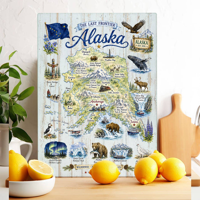 Alaska State Map Landmark Glass Cutting Board