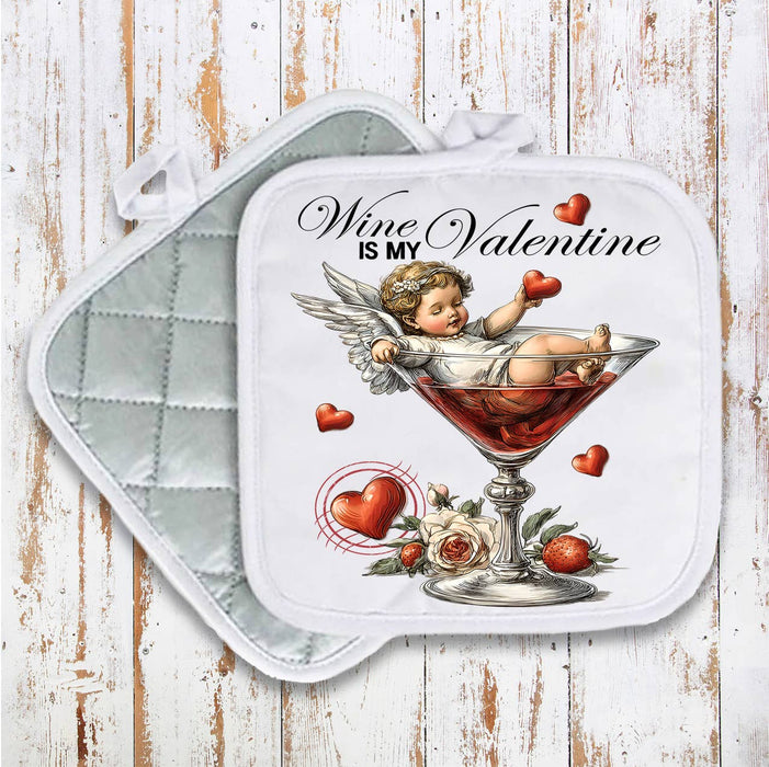 Wine is My Valentine Cupid Pot Holder Oven Mitt