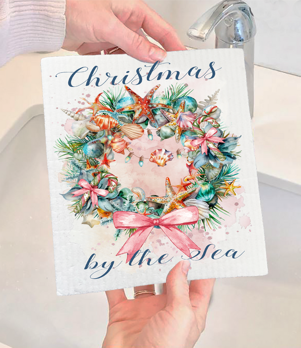 Coastal Christmas by the Sea Swedish Dishcloth