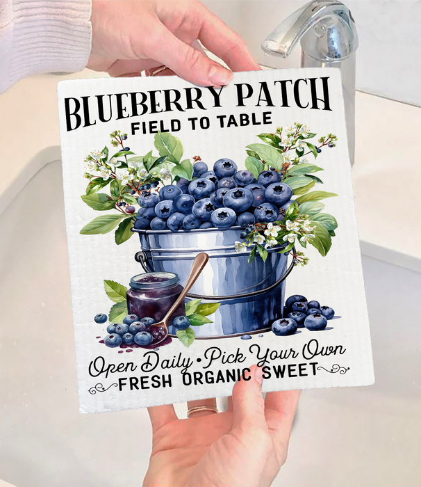 Blueberry Patch Field to Table  Swedish Dishcloth