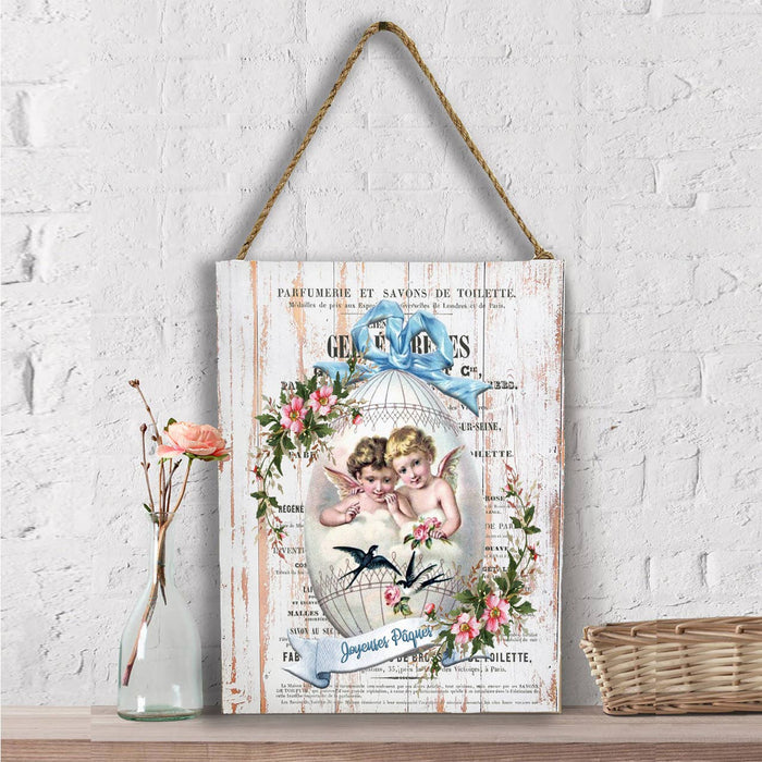 Vintage French Happy Easter Egg Wall Decor