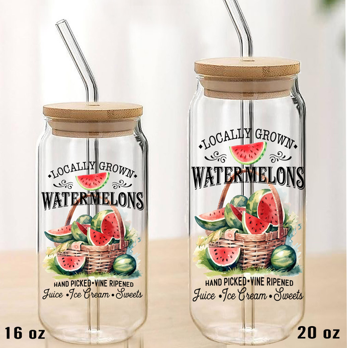 Locally Grown Watermelon  Can Glass with Lid Straw