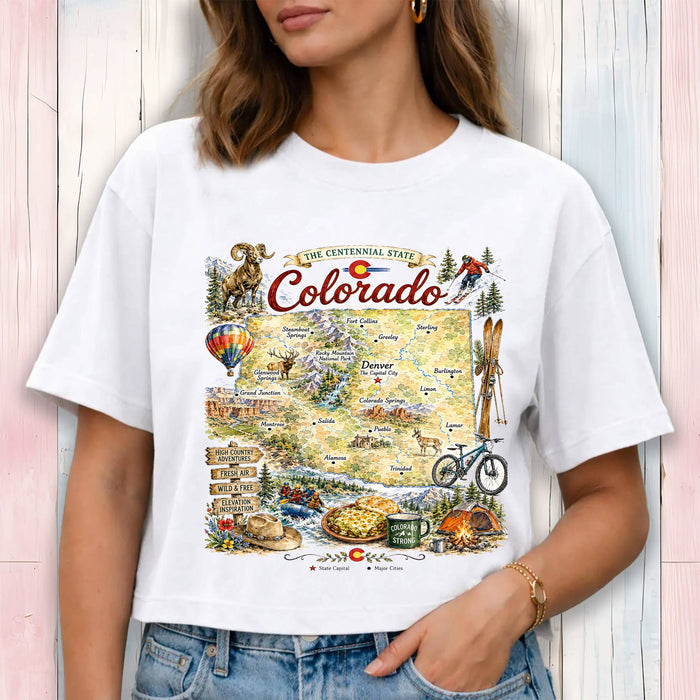 Colorado State Map Landmark Cropped T-Shirt