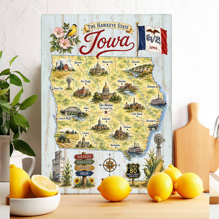 Iowa State Map Landmark Glass Cutting Board
