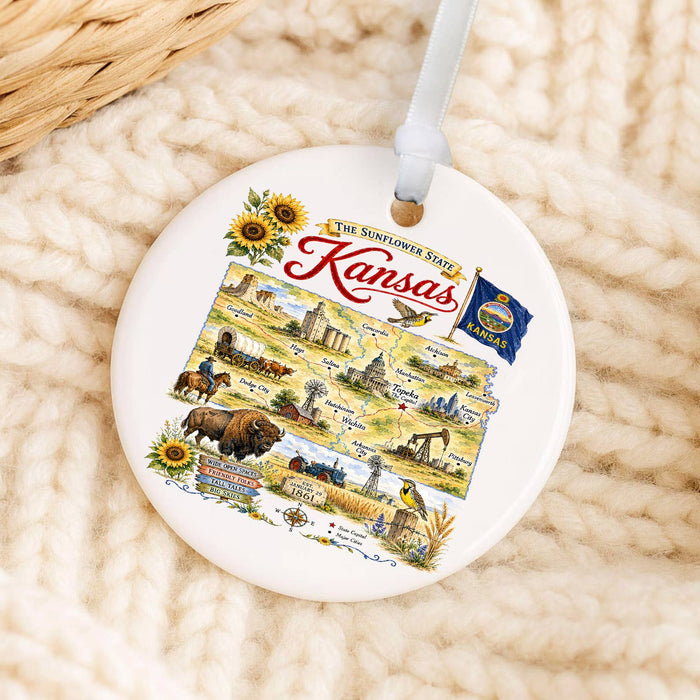Kansas State Map Landmark Ornament