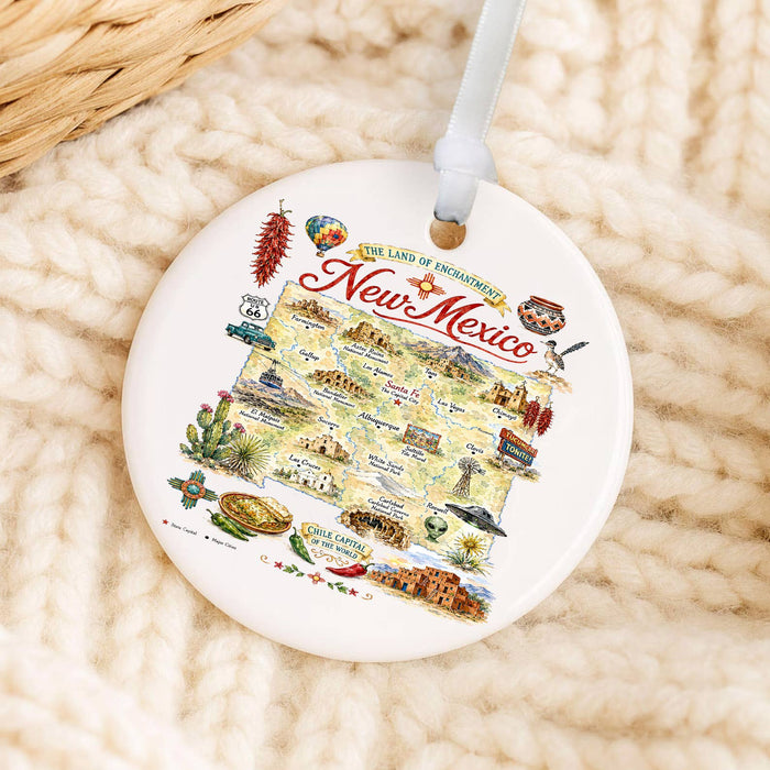 New Mexico State Map Landmark Ornament