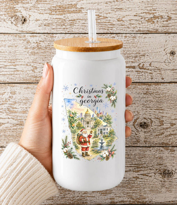 Christmas in Georgia State Map Glass Cup