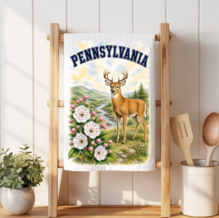 Pennsylvania State Bird and Animal Waffle Weave Towel