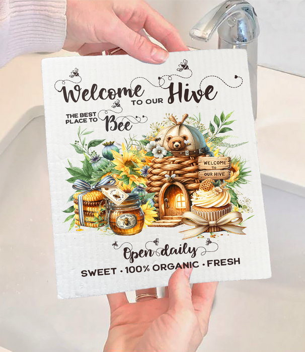 Welcome to Our Hives bees Swedish Dishcloth