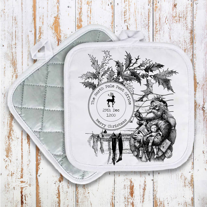 North Pole Post Office Santa, Pot Holder Oven Mitts