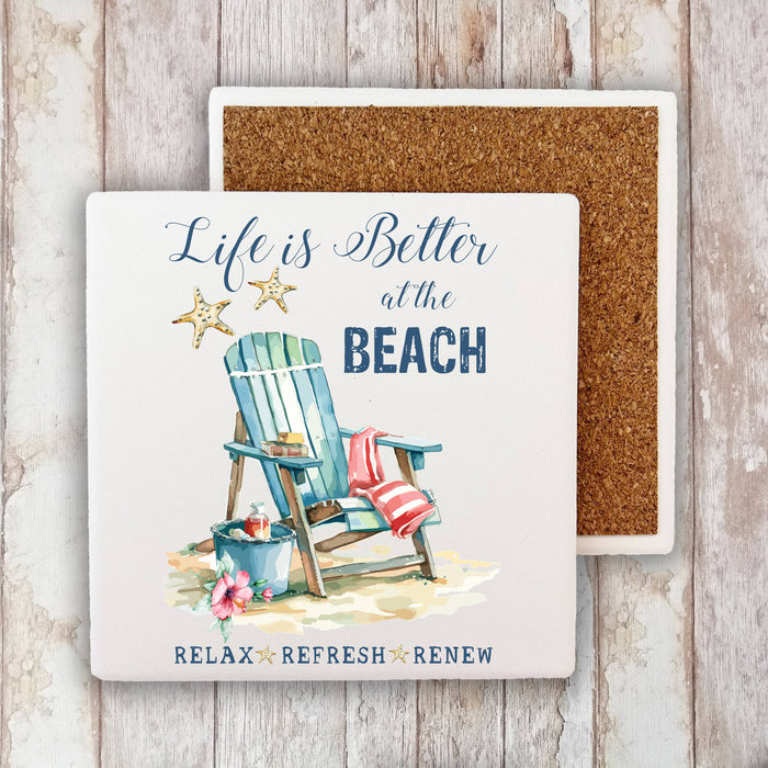 Coastal Life is better at the Beach Stone Coaster