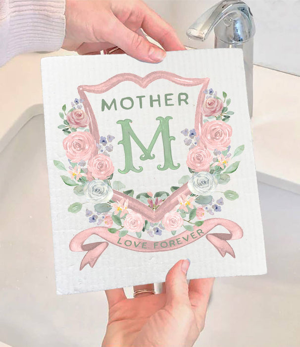 Mother's Day Mother Floral Crest Swedish Dishcloth