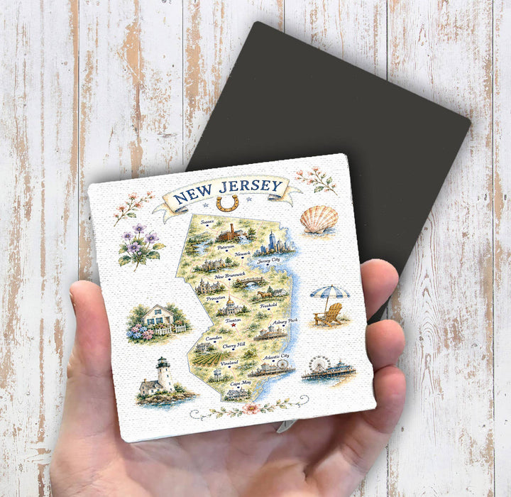 New Jersey State Map Landmark Magnet Fridge