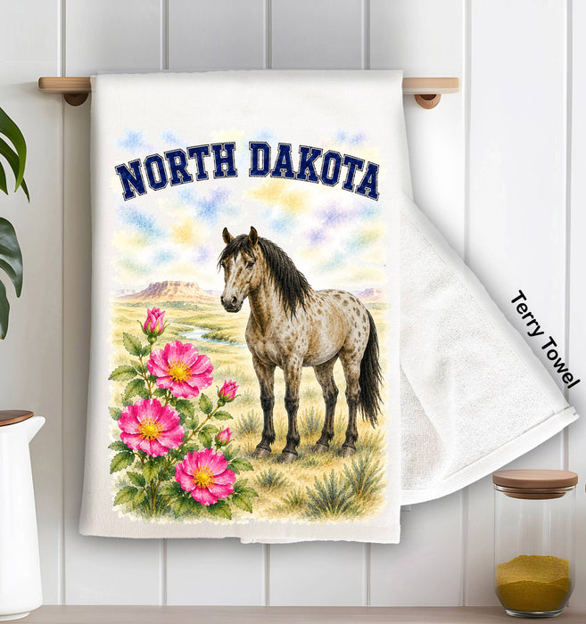 North Dakota State Bird and Animal Kitchen Terry Towel