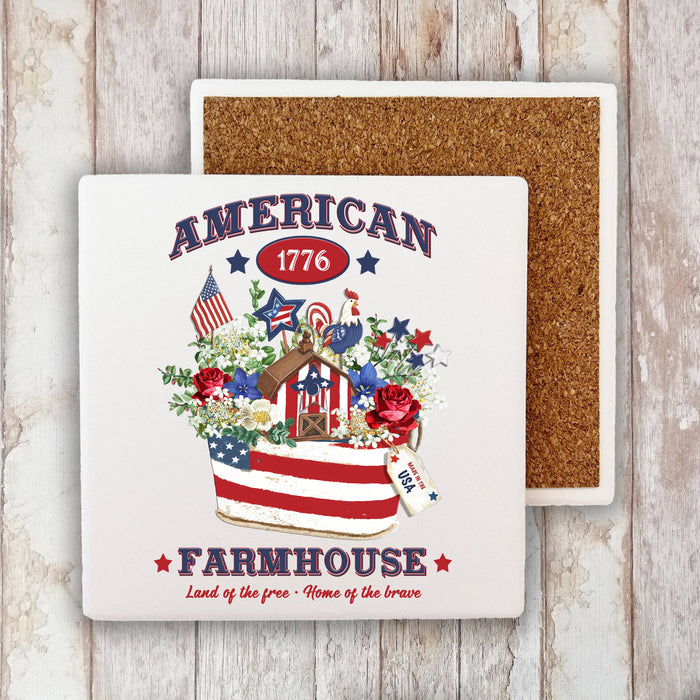 American Patriotic Farmhouse Flowers Stone Coaster