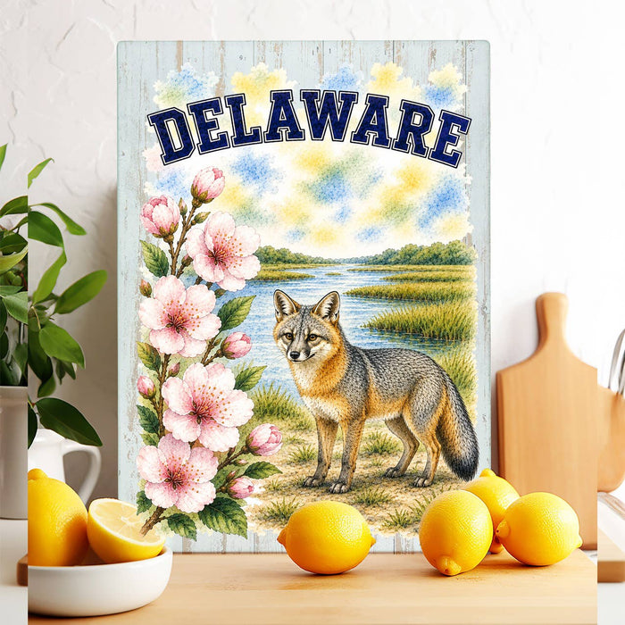 Delaware State Bird and Animal Glass Cutting Board