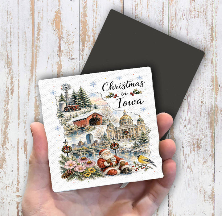 Christmas in Iowa State Map Magnet Fridge