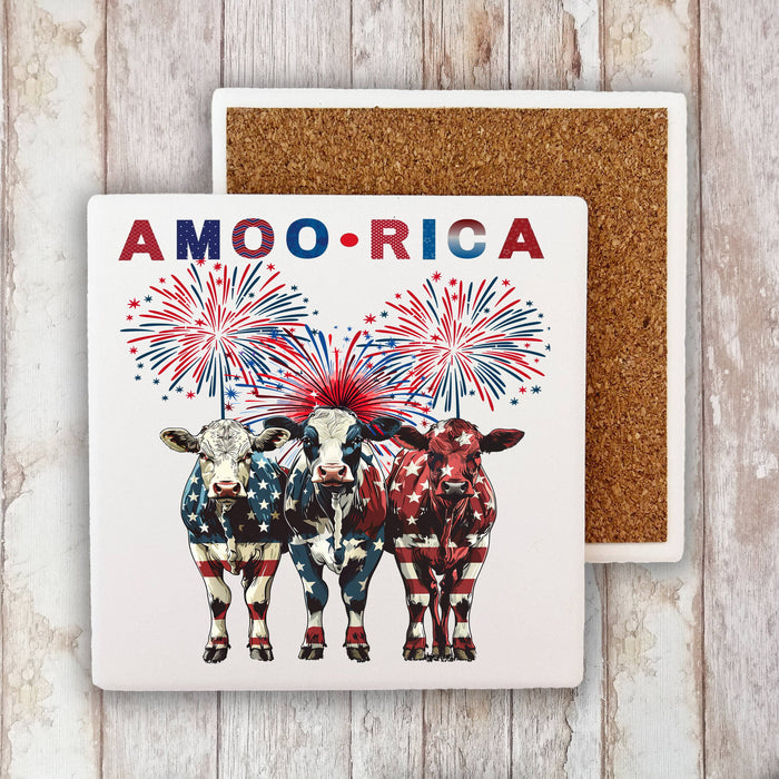Patriotic Cow Amoo-rica Stone Coaster