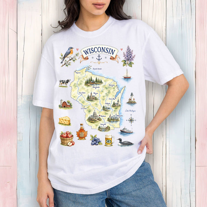 Wisconsin State Map Landmark T-Shirt