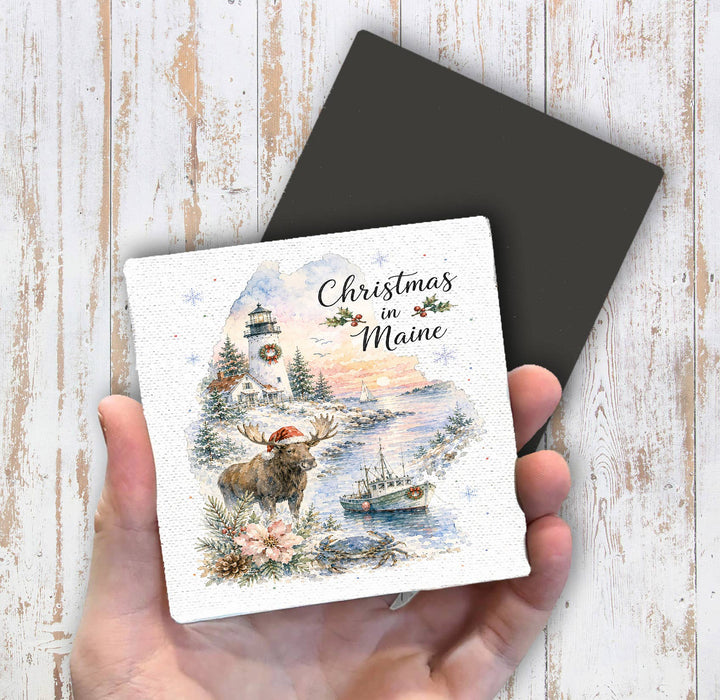 Christmas in Maine State Map Magnet Fridge