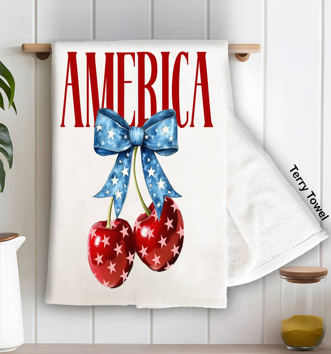 Patriotic Cherry America Kitchen Terry Towel
