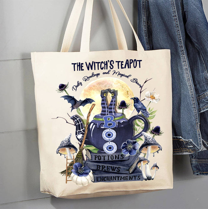 Halloween Witch's Teapot Brews Canvas Tote Bag