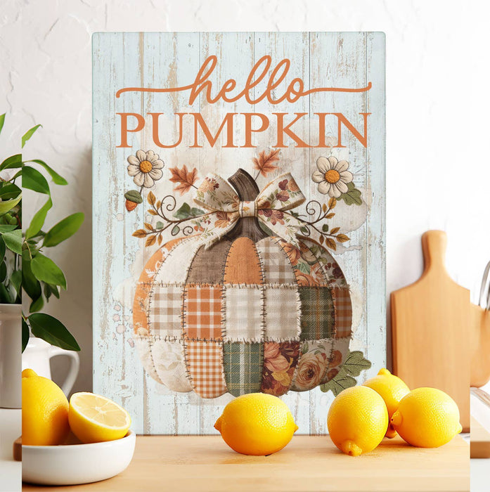 Fall Hello Pumpkin Quilted Patch  Glass Cutting Board