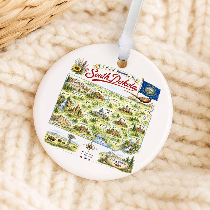 South Dakota State Map Landmark Ornament