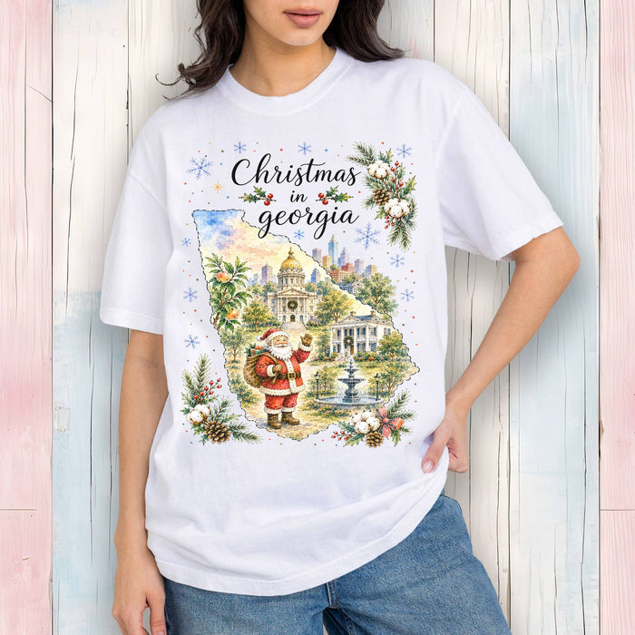 Christmas in Georgia State Map T-Shirt
