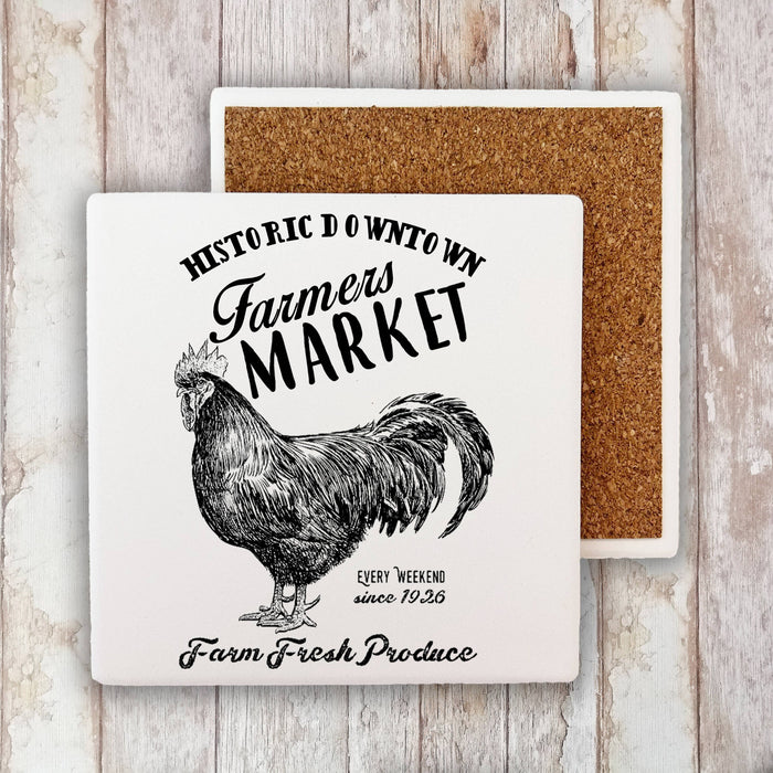 Farmers Market Fresh Produce Rooster Stone Coaster