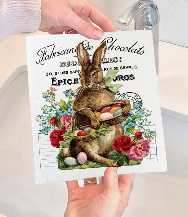 Vintage French Easter Bunny Swedish Dishcloth