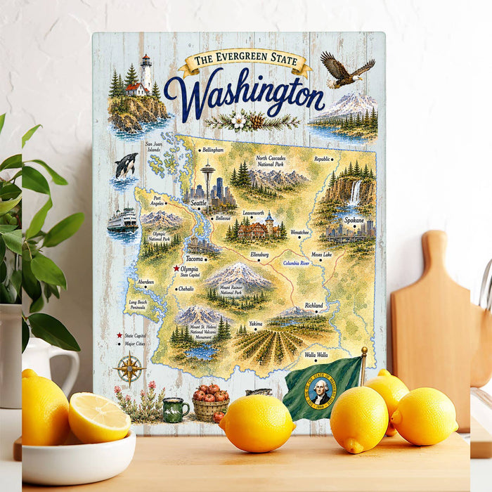 Washington State Map Landmark Glass Cutting Board