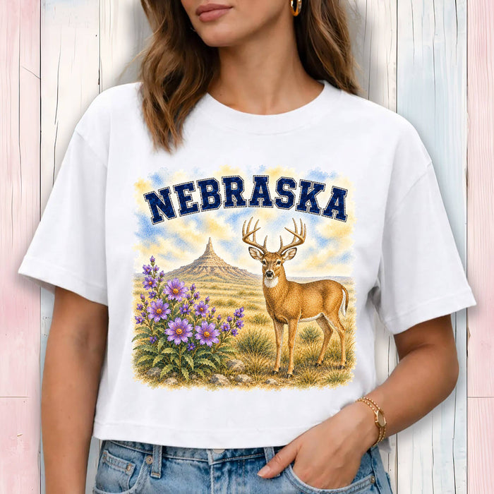 Nebraska State Bird and Animal Cropped T-Shirt