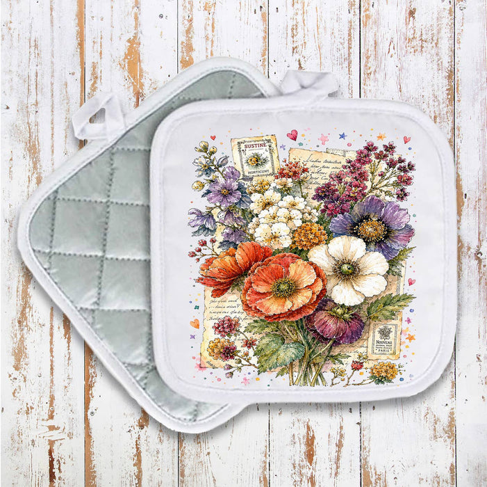 Vintage Watercolor Flowers Pot Holder