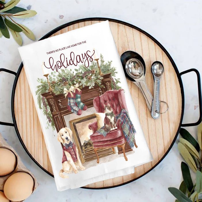Christmas Home for The Holidays Fireplace Tea Towel