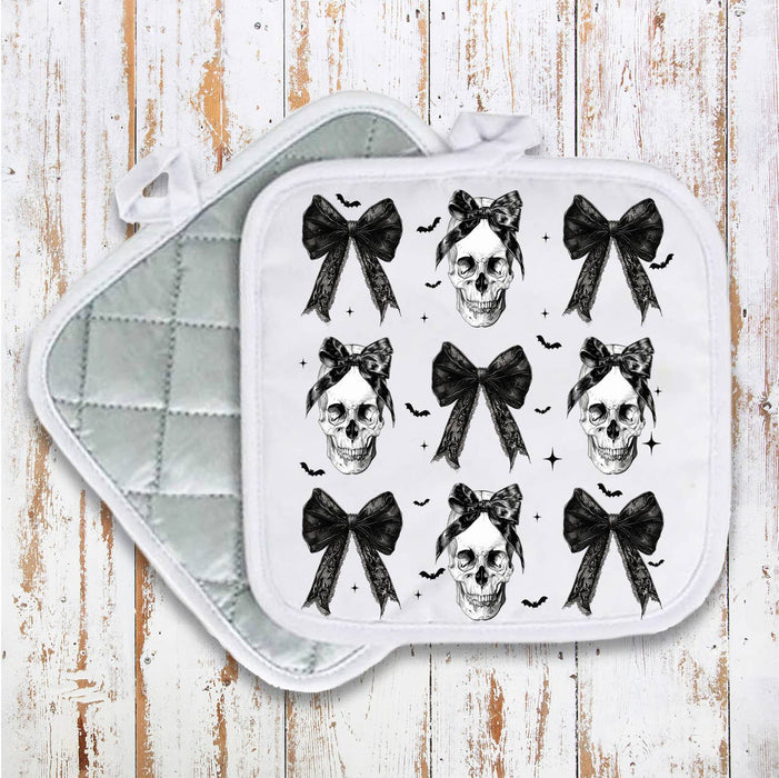 Halloween Skeltons and Bows Pot Holder Oven Mitt