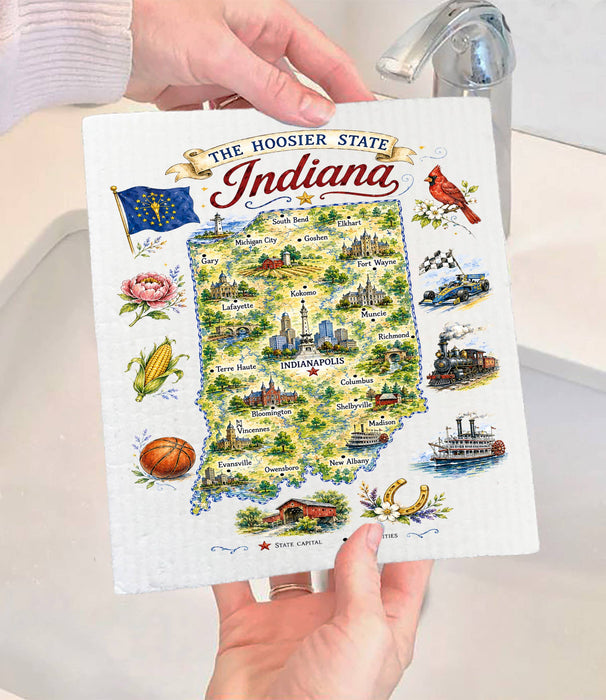 Indiana State Map Landmark Swedish Dishcloth