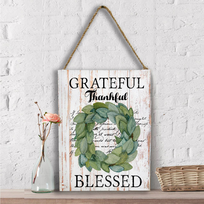 Grateful Thankful Blessed Wreath Wall Decor