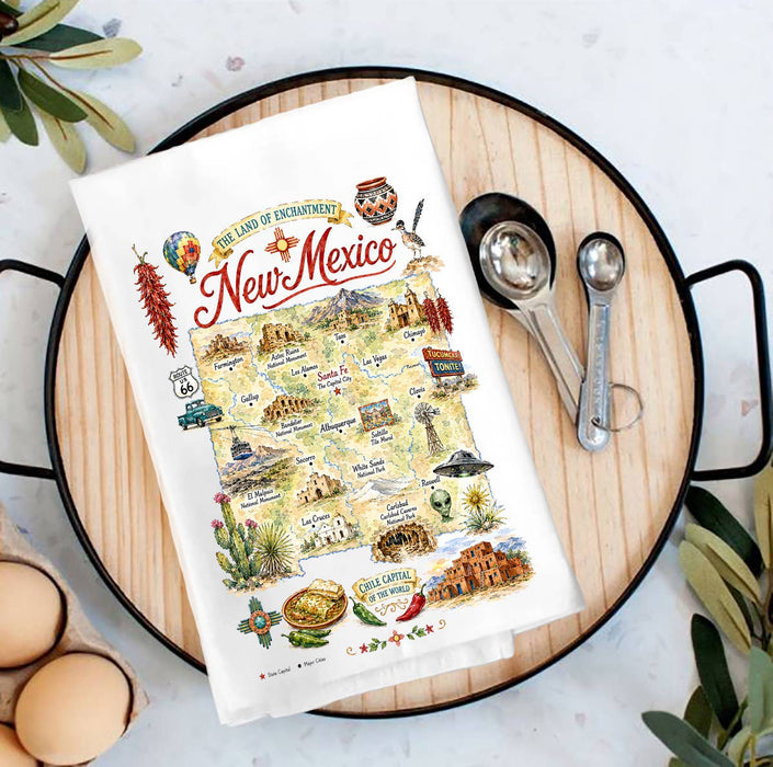 New Mexico State Map Landmark Tea Towel