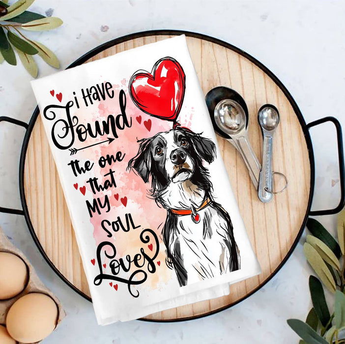 Dog Border Collie Found My Love Valentine Tea Towel