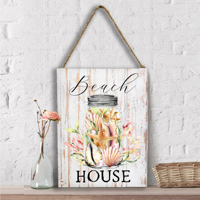 Beach House Mason Jar Sea Shells Wall Decor