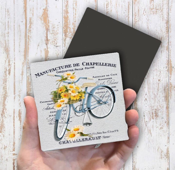 Vintage French Daisy Bicycle Shabby Chic Magnet Fridge