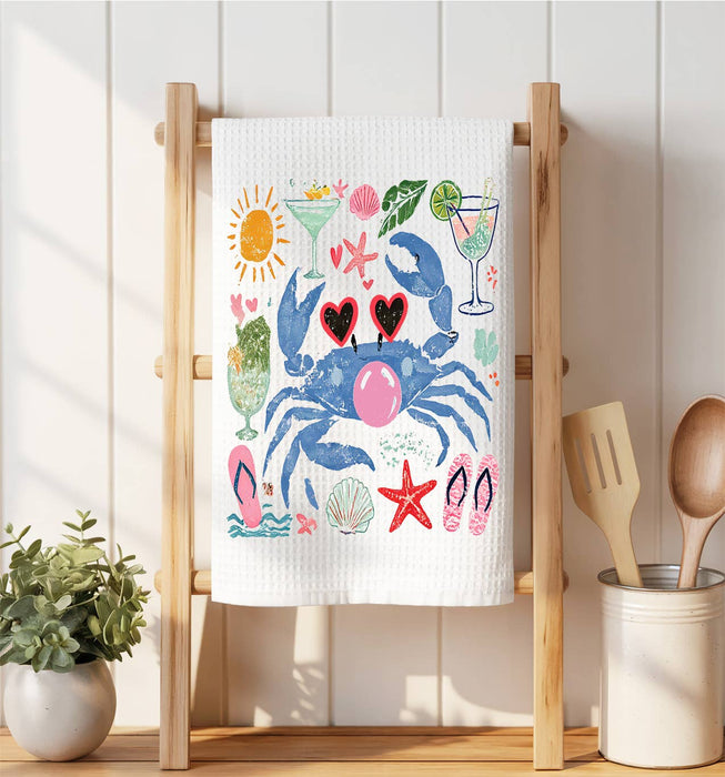 Coastal Blue Grab Blowing Bubble Waffle Weave Towel
