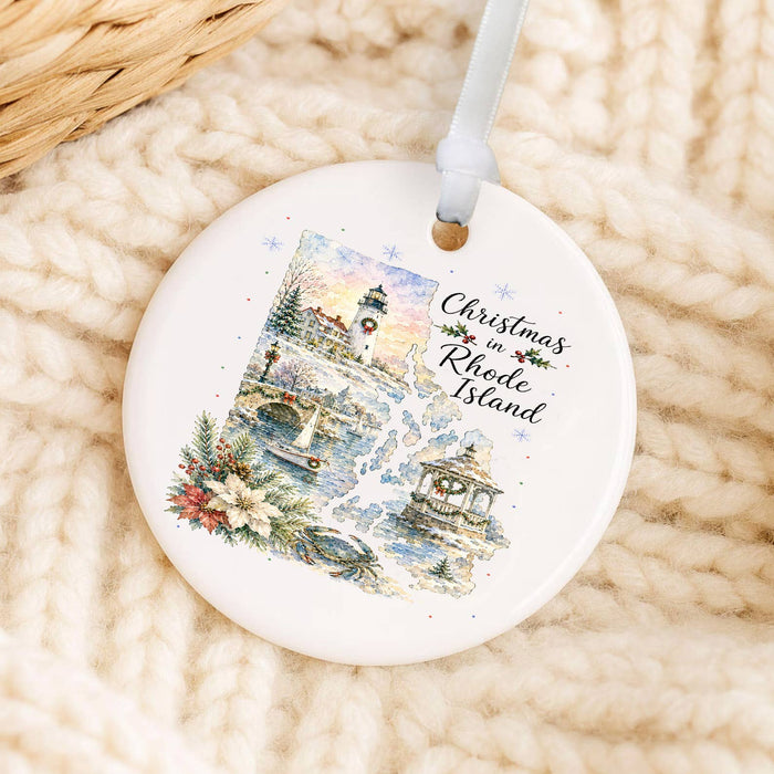 Christmas in Rhode Island State Map Ornament