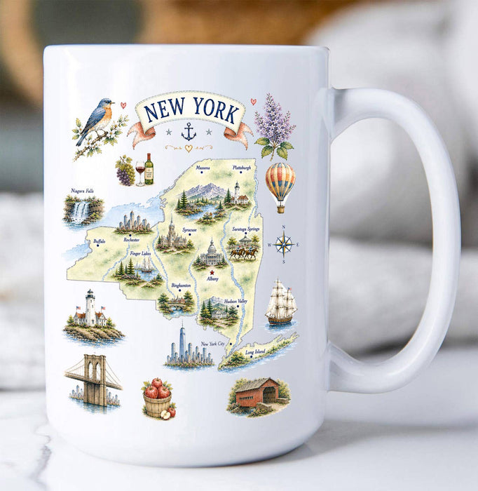 New York State Map Landmark Coffee Mug