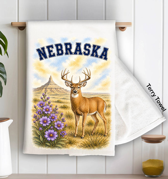 Nebraska State Bird and Animal Kitchen Terry Towel